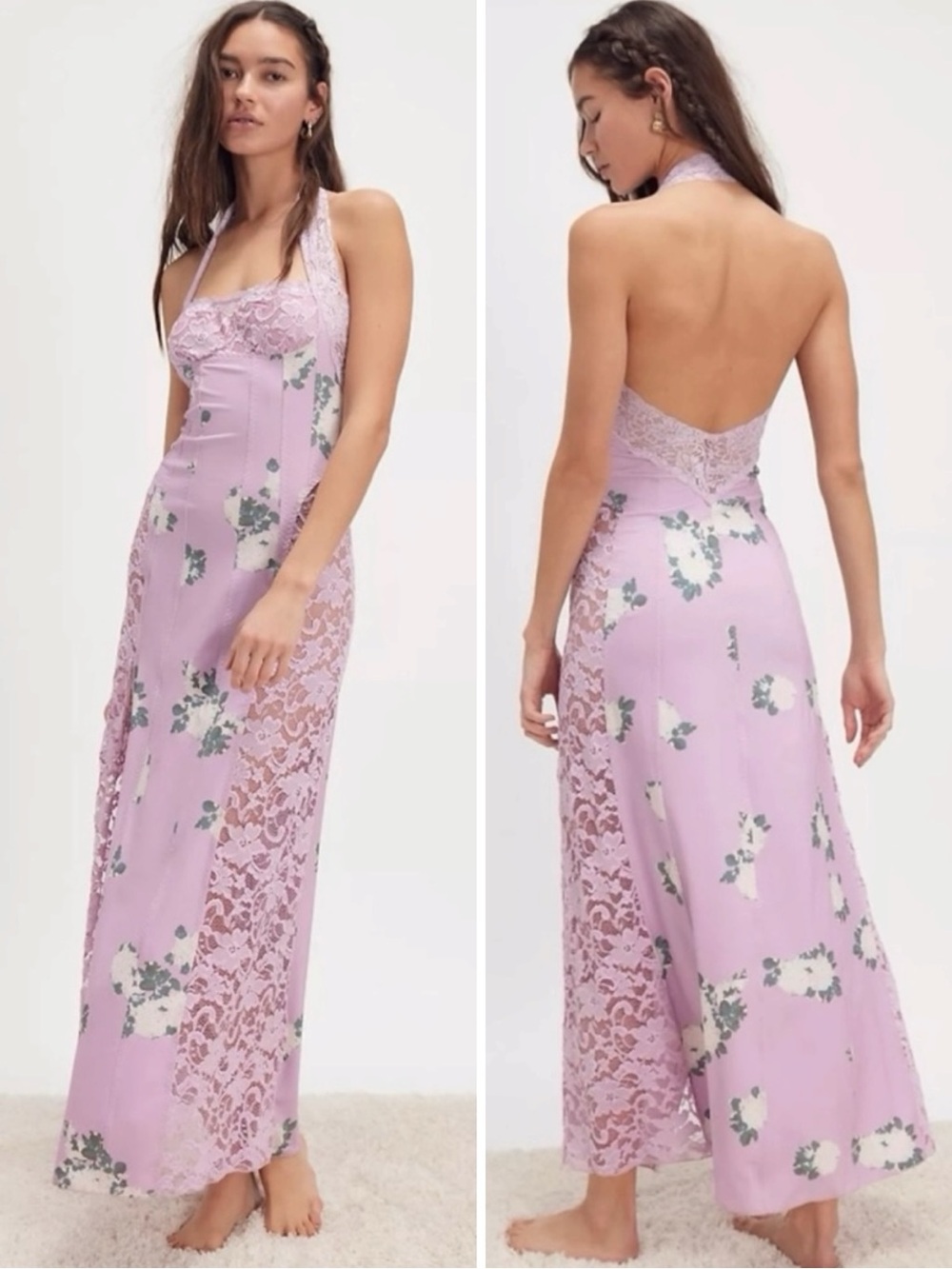 Free People Retro Y2K 90s Lace Floral Love You Most Maxi Slip Dress Lilac Large